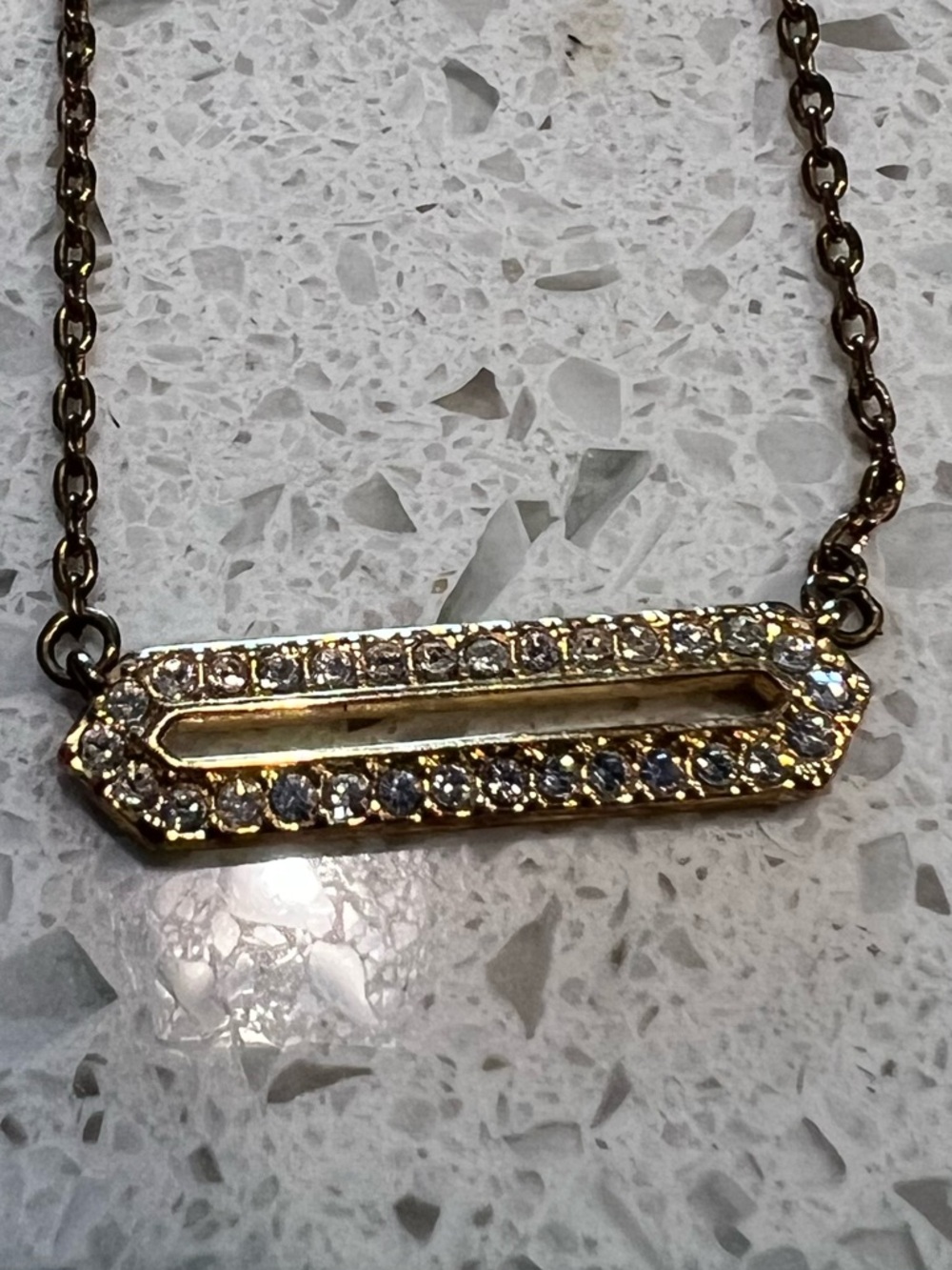 Touchstone Crystal Swarovski Gold Pave Bar Necklace adjustable chain